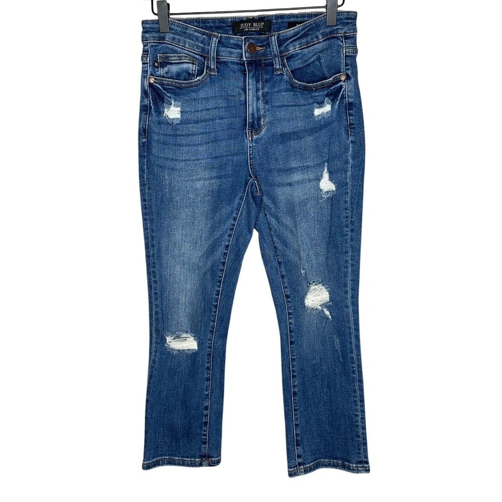 Judy Blue High Rise Capri Jeans Womens 7/28 Dark Wash Stretch Distressed JB15135